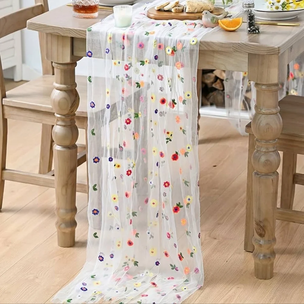 Embroidered Multicolored Flower Table Runners Or Veil